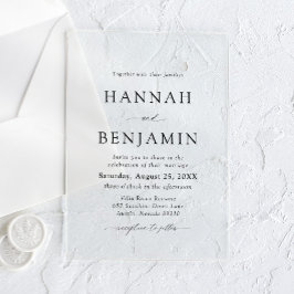 Elegante moderne zwart-wit minimalistische bruilof acryl uitnodigingen