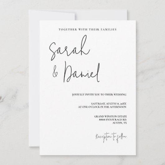 Elegante moderne zwart-wit minimalistische bruilof kaart (Voorkant)