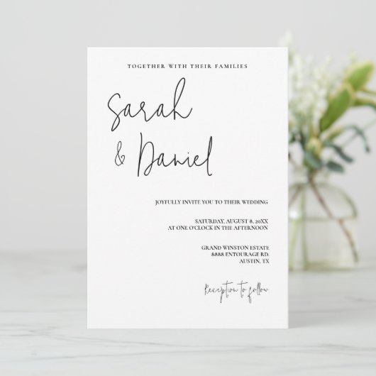 Elegante moderne zwart-wit minimalistische bruilof kaart (Staand voorkant)