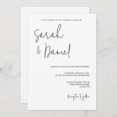 Elegante moderne zwart-wit minimalistische bruilof kaart (Voorkant / Achterkant)