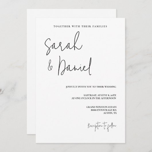 Elegante moderne zwart-wit minimalistische bruilof kaart (Voorkant / Achterkant)