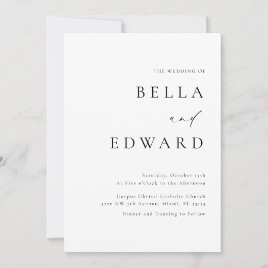 Elegante moderne zwart wit minimalistische bruilof kaart (Voorkant)