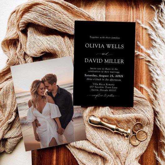 Elegante moderne zwart-wit minimalistische bruilof kaart