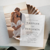 Elegante moderne zwart-wit minimalistische bruilof vellum uitnodigingen