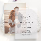 Elegante moderne zwart-wit minimalistische bruilof vellum uitnodigingen