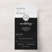 Elegante moderne zwart-wit monogram bruiloft all in one uitnodiging (Binnen)