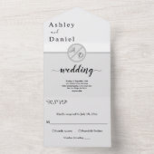 Elegante moderne zwart-wit monogram bruiloft all in one uitnodiging (Binnen)