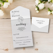 Elegante moderne zwart-wit monogram bruiloft all in one uitnodiging