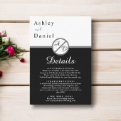 Elegante moderne zwart-wit monogram bruiloft informatiekaartje