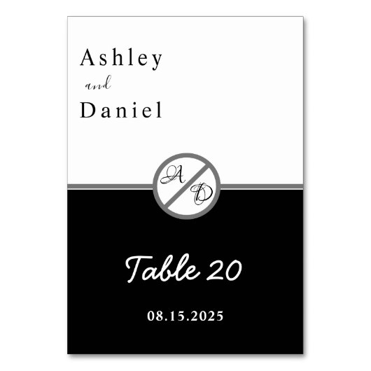 Elegante moderne zwart-wit monogram bruiloft kaart (Achterkant)