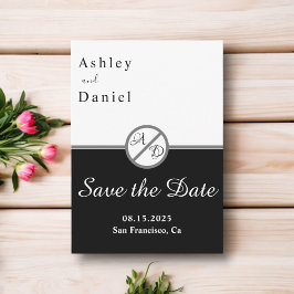 Elegante moderne zwart-wit monogram bruiloft save the date