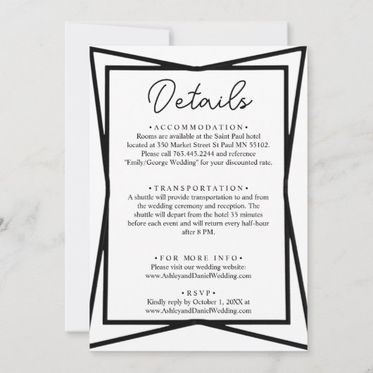 Elegante moderne zwart-wit paar bruiloft kaart (Achterkant)