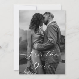 Elegante moderne zwart wit script foto bruiloft save the date