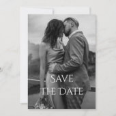 Elegante moderne zwart wit script foto bruiloft save the date (Voorkant)