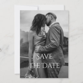 Elegante moderne zwart wit script foto bruiloft save the date