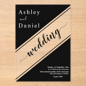 Elegante moderne zwart-wit stijlvolle bruiloft acryl uitnodigingen (Voorkant)