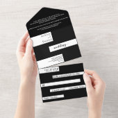 Elegante moderne zwart-wit stijlvolle bruiloft all in one uitnodiging (Afscheurbaar)