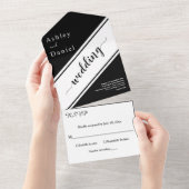 Elegante moderne zwart-wit stijlvolle bruiloft all in one uitnodiging (Afscheurbaar)