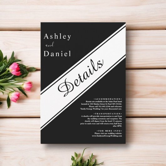 Elegante moderne zwart-wit stijlvolle bruiloft informatiekaartje