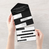 Elegante moderne zwart-wit trendy bruiloft all in one uitnodiging (Afscheurbaar)