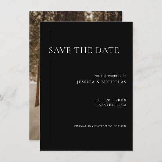 Elegante moderne zwart-wit trouwfoto save the date (Voorkant / Achterkant)