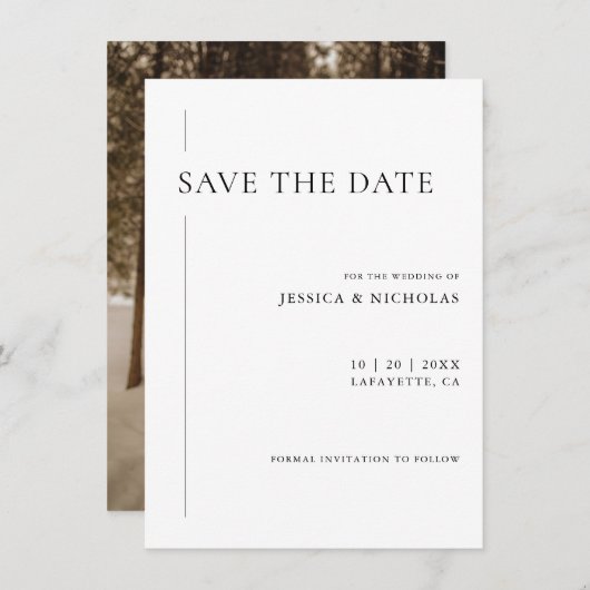 Elegante moderne zwart-wit trouwfoto save the date (Voorkant / Achterkant)