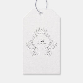 Elegante moderne zwart/witte bloemenkrans cadeaulabel