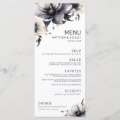 Elegante moderne zwart-witte bloemige bruiloft menu (Voorkant)