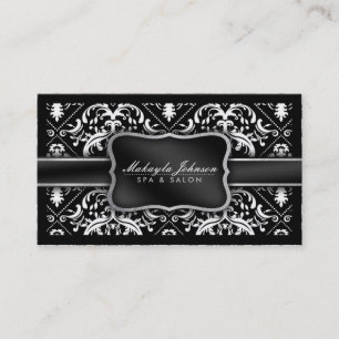 Elegante Moderne Zwart-witte Damask Spa & Salon Visitekaartje