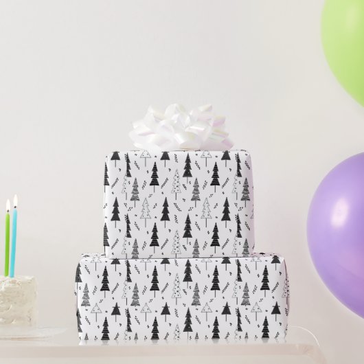 Elegante moderne zwart-witte kerstboom cadeaupapier (Feestgeschenken)