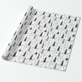 Elegante moderne zwart-witte kerstboom cadeaupapier (Uitgerold)