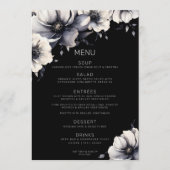 Elegante moderne zwarte anemoon bloemenbruiloft menu (Voorkant)