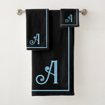Elegante Moderne Zwarte & Blauwe Monogram