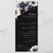 Elegante moderne zwarte bloemenbruiloft menu (Voorkant)