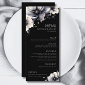 Elegante moderne zwarte bloemenbruiloft menu