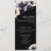 Elegante moderne zwarte bloemenbruiloft programmakaart (Voorkant)
