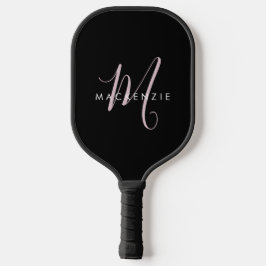 Elegante Moderne Zwarte Blush Roze Script Monogram Pickleball Paddle