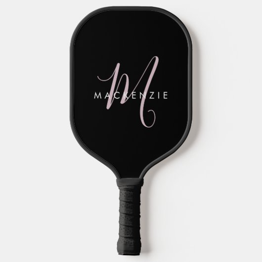 Elegante Moderne Zwarte Blush Roze Script Monogram Pickleball Paddle (Achterkant)