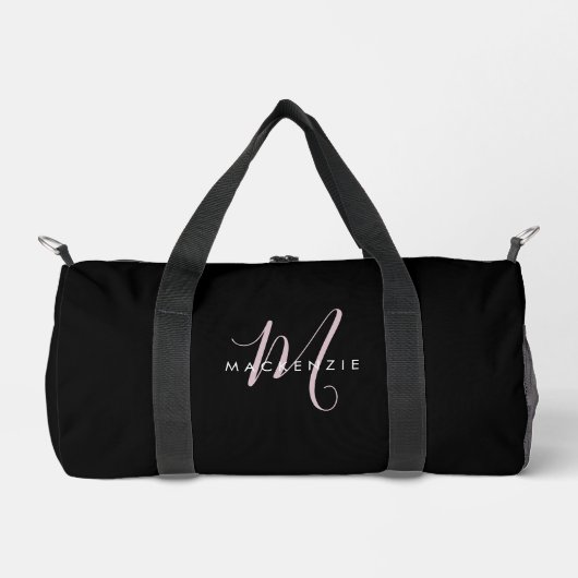 Elegante moderne zwarte blush roze script monogram plunjezak (Voorkant)