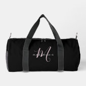 Elegante moderne zwarte blush roze script monogram plunjezak (Achterkant)