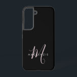 Elegante Moderne Zwarte Blush Roze Script Monogram Samsung Galaxy Hoesje<br><div class="desc">Elegante Moderne Zwarte Blush Roze Script Monogram Hoesje.  Een elegante Blush Roze script monogram gecombineerd met een schoon wit sans-serif lettertype zorgt voor een eigentijdse look.</div>