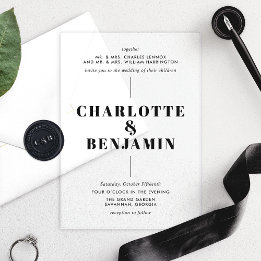 Elegante moderne zwarte bruiloft acryl uitnodigingen