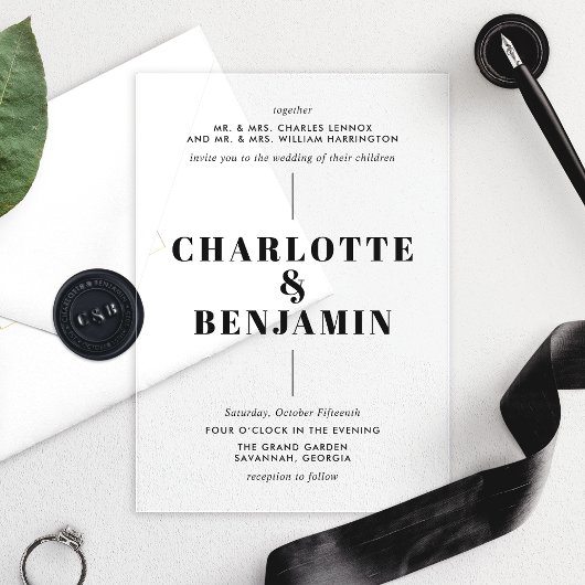 Elegante moderne zwarte bruiloft acryl uitnodigingen