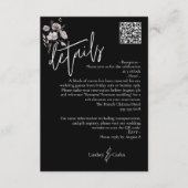 Elegante moderne zwarte bruiloft details QR-code Informatiekaartje (Voorkant)