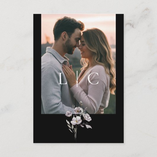 Elegante moderne zwarte bruiloft details QR-code Informatiekaartje (Achterkant)