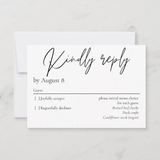 Elegante moderne zwarte bruiloft RSVP-kaart RSVP Kaartje (Voorkant)