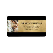 Elegante moderne zwarte en faux gouden kerstfoto etiket (Voorkant)