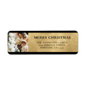 Elegante moderne zwarte en faux gouden kerstfoto etiket (Voorkant)