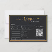 Elegante moderne zwarte en gouden rand QR-code RSV RSVP Kaartje (Voorkant)