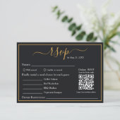 Elegante moderne zwarte en gouden rand QR-code RSV RSVP Kaartje (Staand voorkant)